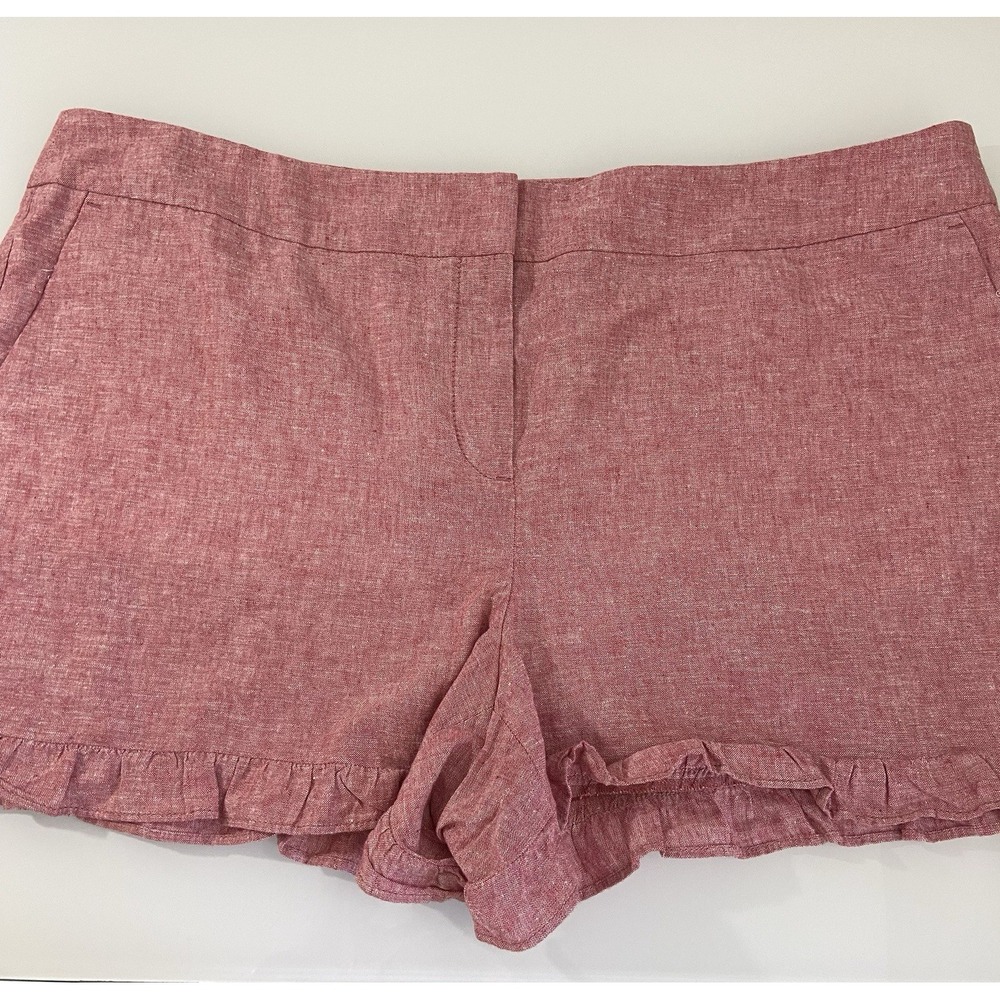 Loft Women's Red Linen Blend 4" Inch Chino Shorts Ruffle Waist 40‎ READ